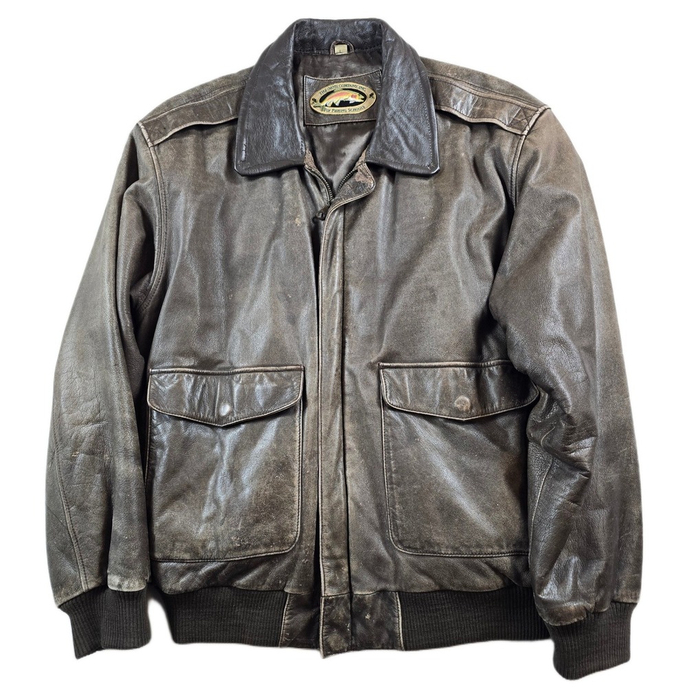 Orvis Leather Bomber Jacket Mens Large Brown Distressed Fly Fishing A-2 Flight
